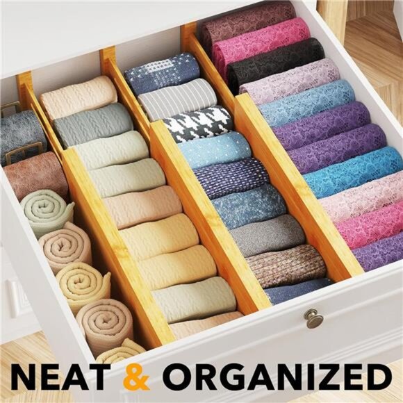 Bamboo Drawer Dividers 6 Pack Adjustable Expandable Dresser Organizer for Clothe - Picture 3 of 8